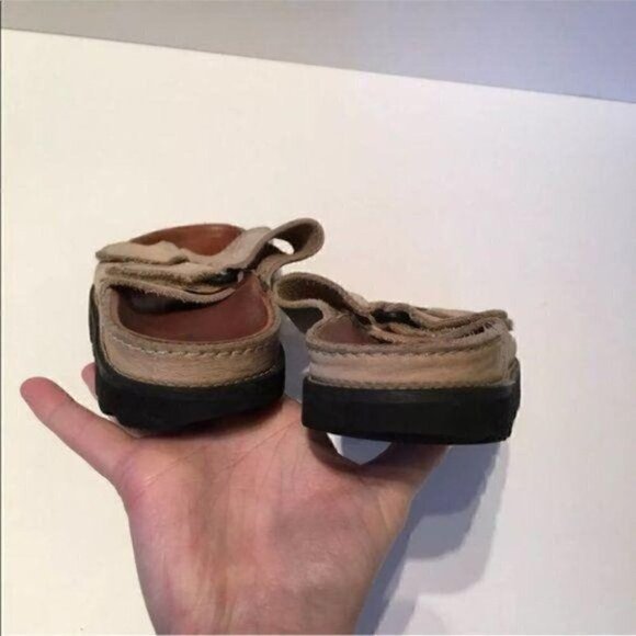 LandsEnd Sandals Size 4 Beige Suede Sticky Strap vintage 80s - Picture 7 of 11